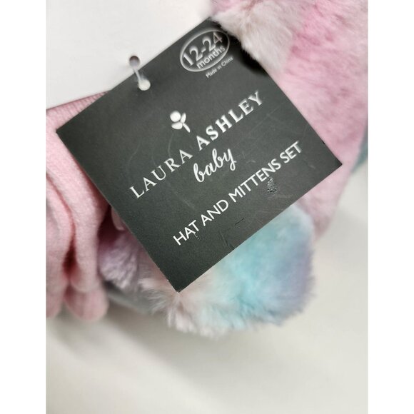 NWT 12-24 mo Hat & Mitten Set, Fluffy Fuzzy Rainbow Laura Ashley New - Picture 8 of 12